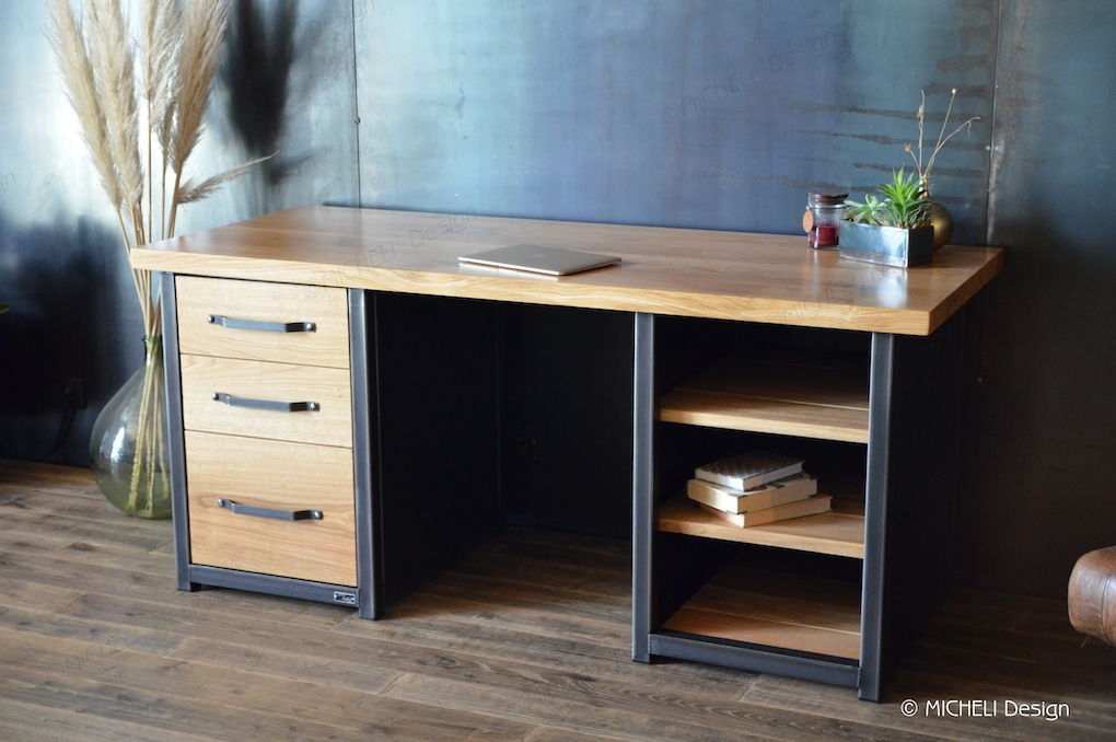 Bureau en Bois et Métal sur Mesure Hesperis dans un décor industriel - 667442