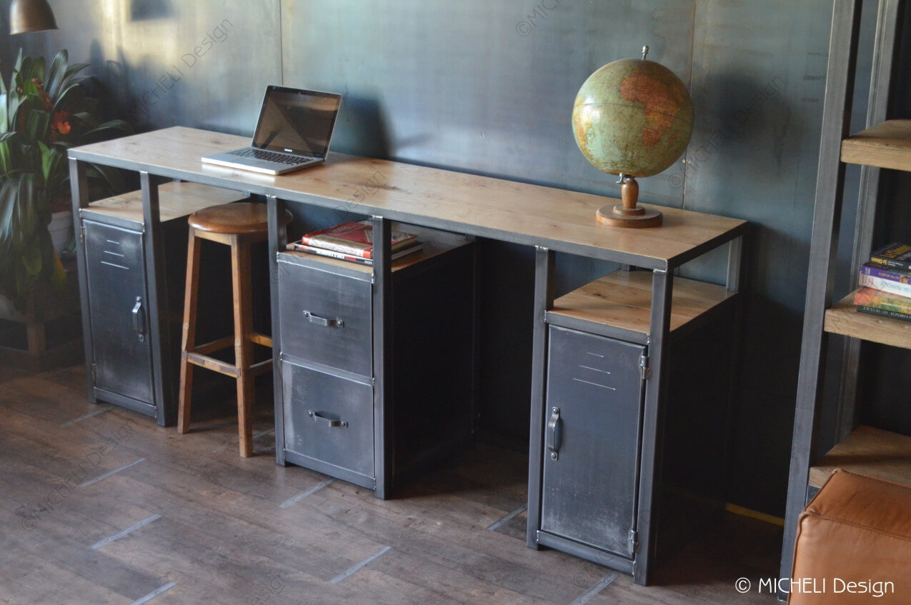 Petit bureau moderne style industriel avec rangement pour bureau