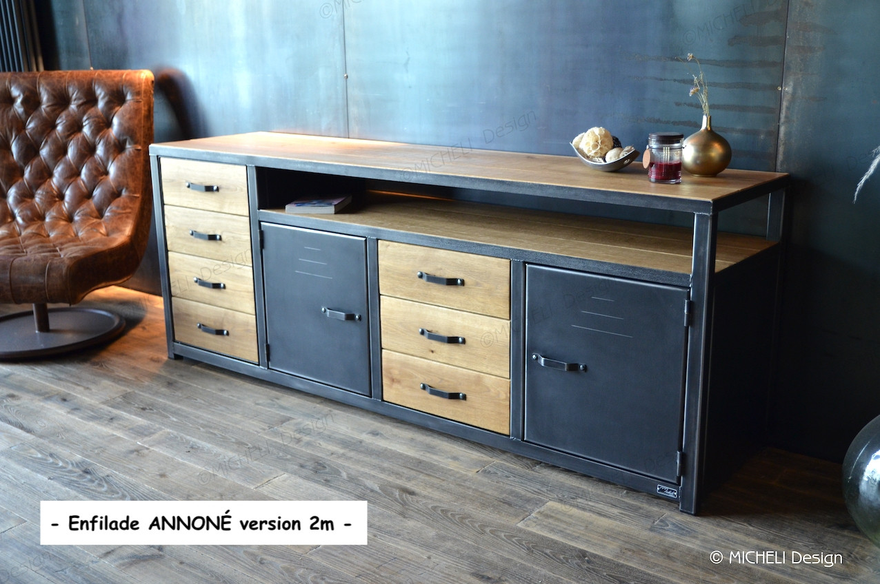 Exemple du Buffet Industriel ANNONÉ en bois et metal  Version 2m - Sur mesure - Annoné - 291836