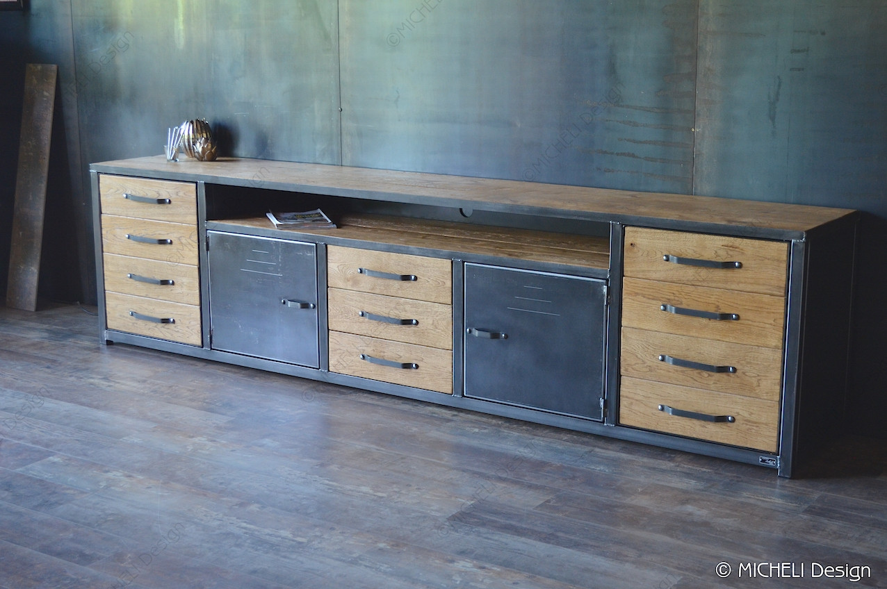 Grand Buffet Industriel Bois et Métal sur Mesure Annoné - 267993