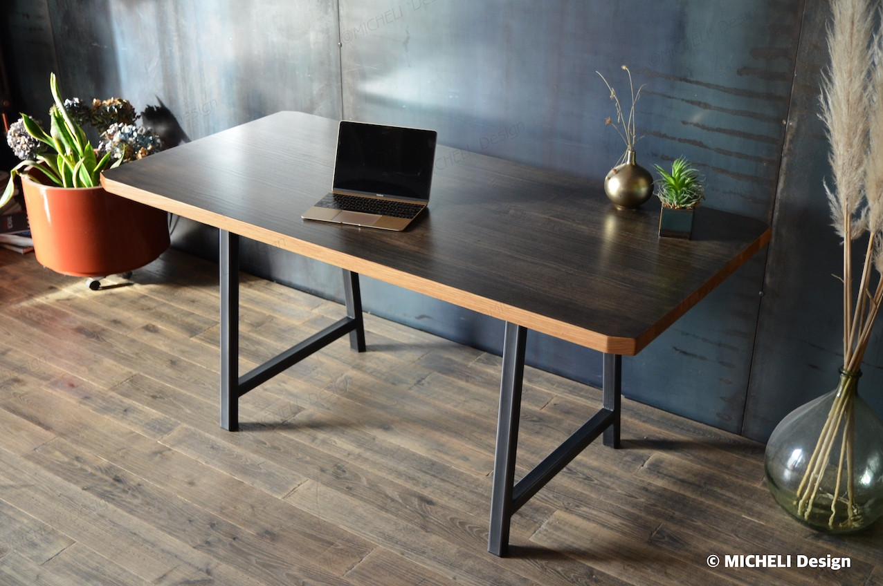 Table de Bureau sur Mesure Bois et Métal Athena avec ordinateur et fournitures - 287784