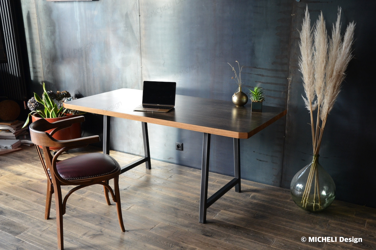 Vue d'ensemble de la Table de Bureau sur Mesure Bois et Métal Athena - 268678